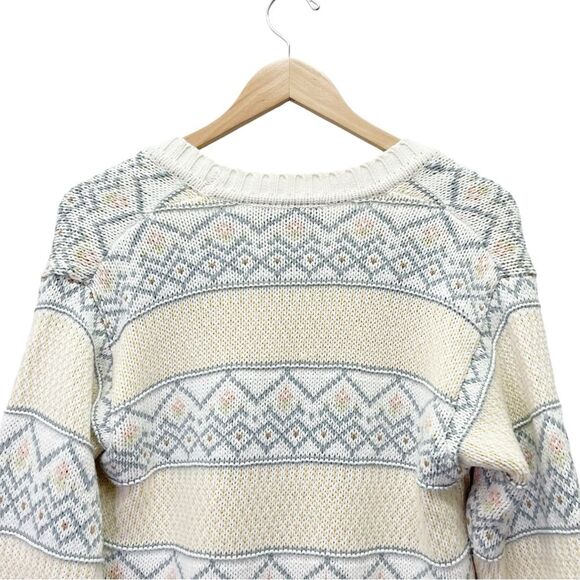 Vintage Liz Sport Fair Isle Pastel Neutral Cropped V Neck Sweater Size P | XS - Picture 9 of 11